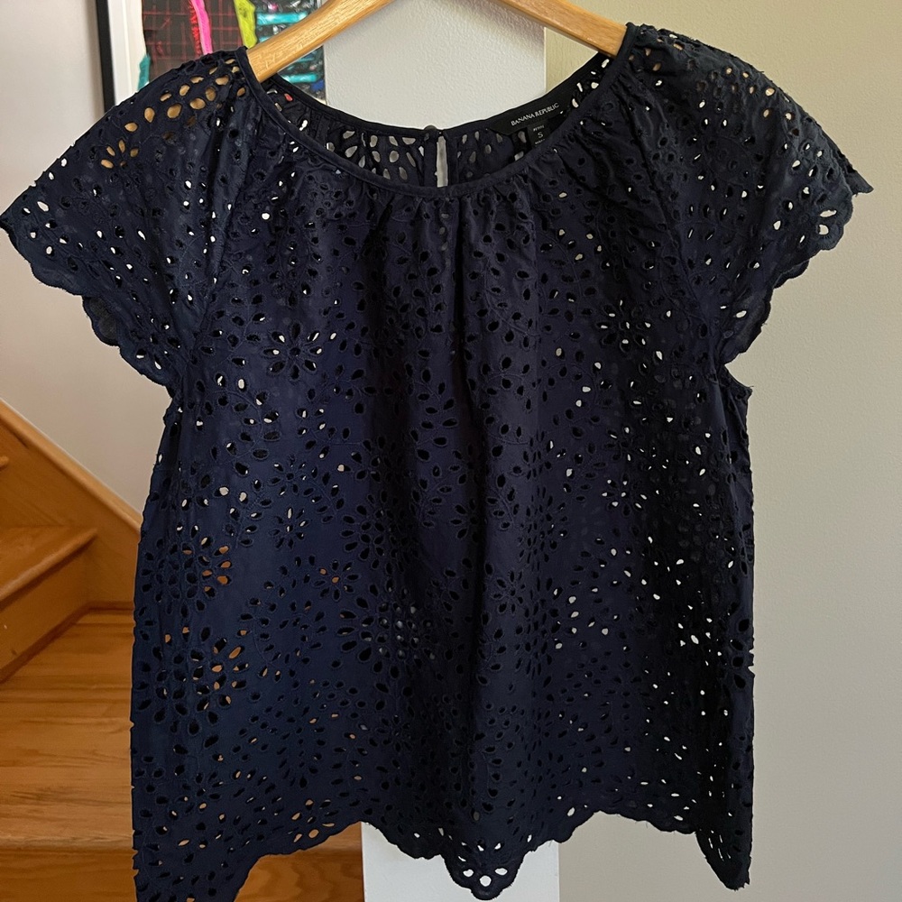 Banana Republic Navy Short Sleeve Blouse